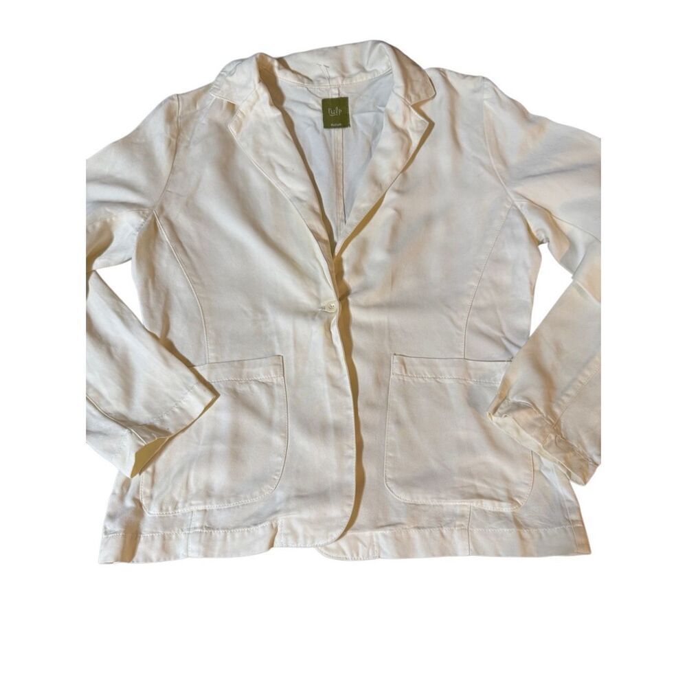 Women's long sleeve double-breasted off white Tencel blazer jacket M